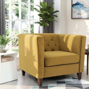 English Elm Modern Crushed Velvet Accent Chair Tufted Back Square Arms Tapered Legs Lounge Mustard Yellow B2735P539785