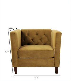 English Elm Modern Crushed Velvet Accent Chair Tufted Back Square Arms Tapered Legs Lounge Mustard Yellow B2735P539785