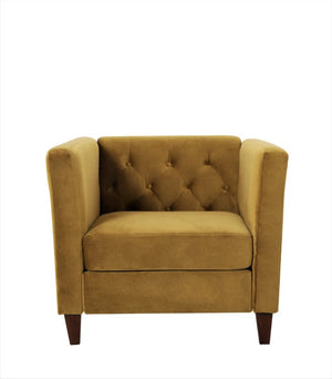 English Elm Modern Crushed Velvet Accent Chair Tufted Back Square Arms Tapered Legs Lounge Mustard Yellow B2735P539785