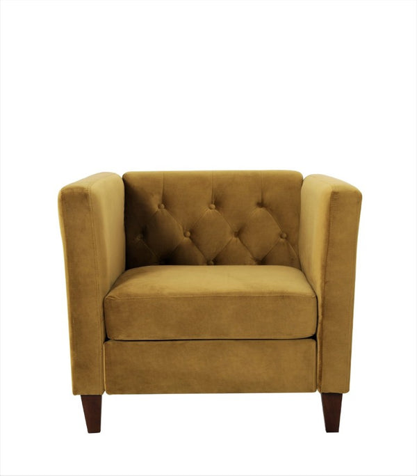 English Elm Modern Crushed Velvet Accent Chair Tufted Back Square Arms Tapered Legs Lounge Mustard Yellow B2735P539785