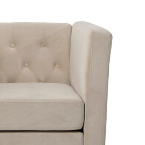 English Elm Modern Crushed Velvet Accent Chair Tufted Back Square Arms Tapered Legs Lounge Ivory B2735P539786
