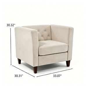English Elm Modern Crushed Velvet Accent Chair Tufted Back Square Arms Tapered Legs Lounge Ivory B2735P539786