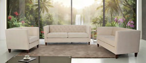 English Elm Modern Crushed Velvet Accent Chair Tufted Back Square Arms Tapered Legs Lounge Ivory B2735P539786