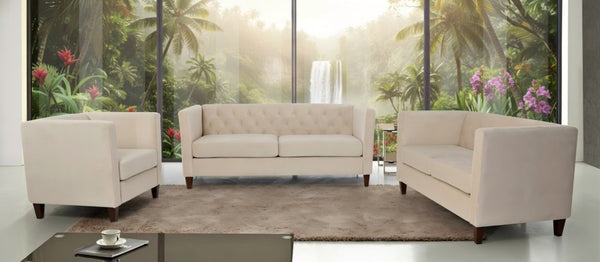 English Elm Modern Crushed Velvet Accent Chair Tufted Back Square Arms Tapered Legs Lounge Ivory B2735P539786