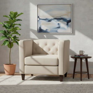 English Elm Modern Crushed Velvet Accent Chair Tufted Back Square Arms Tapered Legs Lounge Ivory B2735P539786