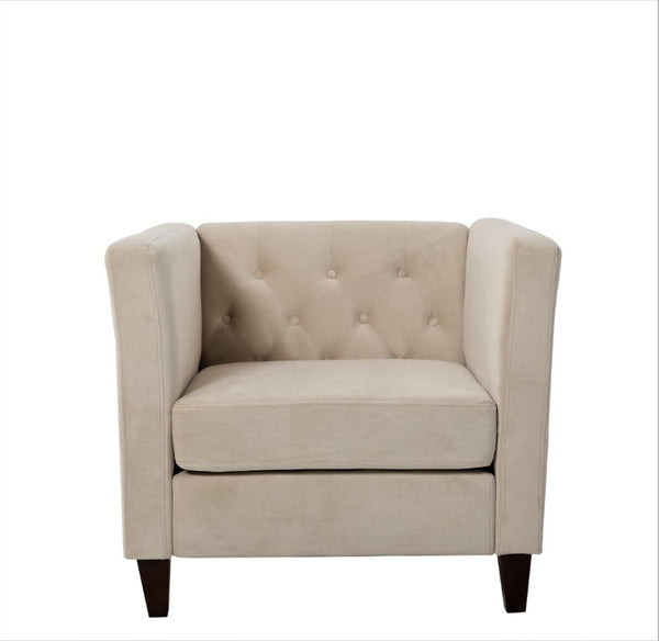 English Elm Modern Crushed Velvet Accent Chair Tufted Back Square Arms Tapered Legs Lounge Ivory B2735P539786
