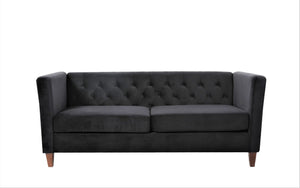 English Elm Button Tufted Crushed Velvet Three Seat Sofa with Tapered Wood Legs for Living Room Black B2735P539793