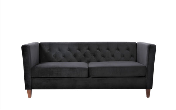 English Elm Button Tufted Crushed Velvet Three Seat Sofa with Tapered Wood Legs for Living Room Black B2735P539793