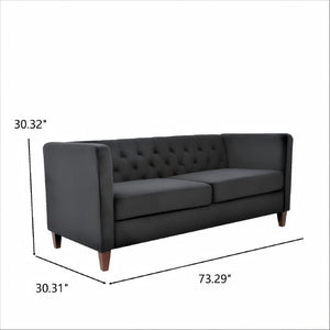 English Elm Button Tufted Crushed Velvet Three Seat Sofa with Tapered Wood Legs for Living Room Black B2735P539793