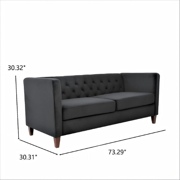 English Elm Button Tufted Crushed Velvet Three Seat Sofa with Tapered Wood Legs for Living Room Black B2735P539793