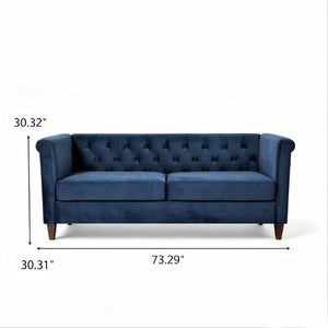 English Elm Button Tufted Crushed Velvet Three Seat Sofa with Tapered Wood Legs for Living Room Dark Blue B2735P539794