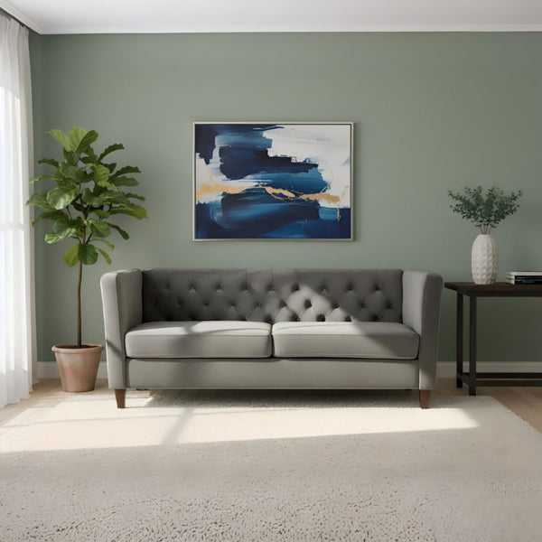 English Elm Button Tufted Crushed Velvet Three Seat Sofa with Tapered Wood Legs for Living Room Gray B2735P539795