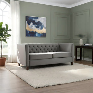 English Elm Button Tufted Crushed Velvet Three Seat Sofa with Tapered Wood Legs for Living Room Gray B2735P539795