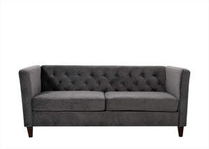 English Elm Button Tufted Crushed Velvet Three Seat Sofa with Tapered Wood Legs for Living Room Gray B2735P539795