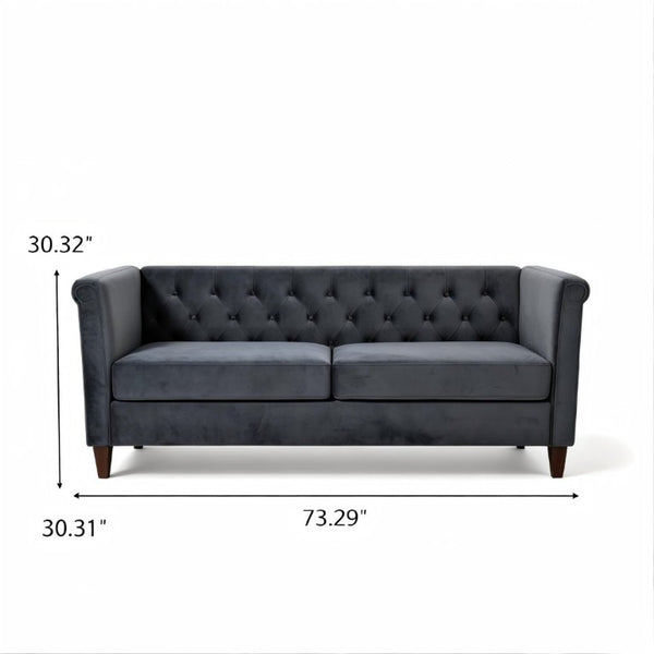 English Elm Button Tufted Crushed Velvet Three Seat Sofa with Tapered Wood Legs for Living Room Gray B2735P539795