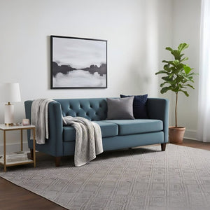 English Elm Button Tufted Crushed Velvet Three Seat Sofa with Tapered Wood Legs for Living Room Navy Blue B2735P539796
