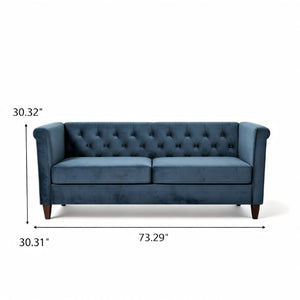 English Elm Button Tufted Crushed Velvet Three Seat Sofa with Tapered Wood Legs for Living Room Navy Blue B2735P539796