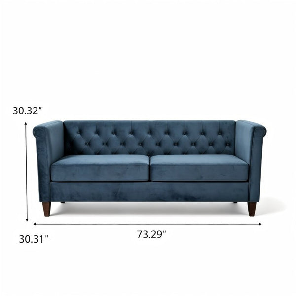 English Elm Button Tufted Crushed Velvet Three Seat Sofa with Tapered Wood Legs for Living Room Navy Blue B2735P539796