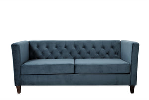 English Elm Button Tufted Crushed Velvet Three Seat Sofa with Tapered Wood Legs for Living Room Navy Blue B2735P539796