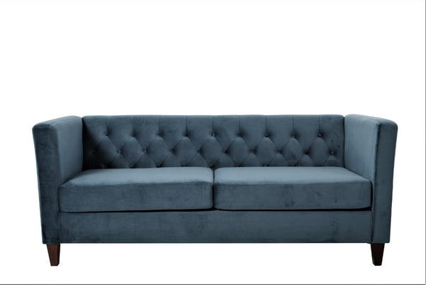 English Elm Button Tufted Crushed Velvet Three Seat Sofa with Tapered Wood Legs for Living Room Navy Blue B2735P539796