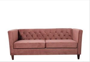 English Elm Button Tufted Crushed Velvet Three Seat Sofa with Tapered Wood Legs for Living Room Rose B2735P539797