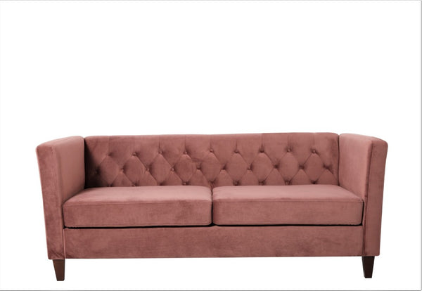 English Elm Button Tufted Crushed Velvet Three Seat Sofa with Tapered Wood Legs for Living Room Rose B2735P539797