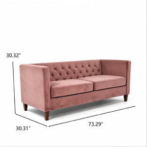 English Elm Button Tufted Crushed Velvet Three Seat Sofa with Tapered Wood Legs for Living Room Rose B2735P539797