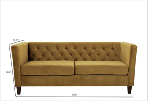 English Elm Button Tufted Crushed Velvet Three Seat Sofa with Tapered Wood Legs for Living Room Mustard Yellow B2735P539798