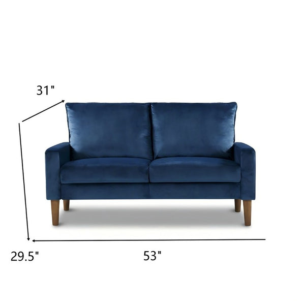 English Elm Modern Velvet Compact Loveseat with Coil Spring Support and Wood Legs for Apartments Dark Blue B2735P539852