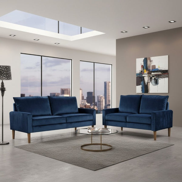 English Elm Modern Velvet Compact Loveseat with Coil Spring Support and Wood Legs for Apartments Dark Blue B2735P539852