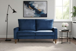 English Elm Modern Velvet Compact Loveseat with Coil Spring Support and Wood Legs for Apartments Dark Blue B2735P539852