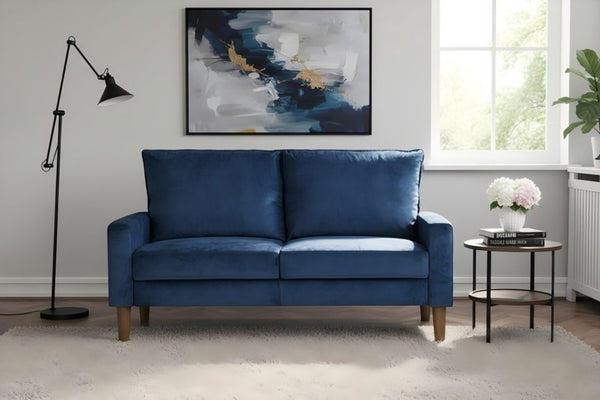 English Elm Modern Velvet Compact Loveseat with Coil Spring Support and Wood Legs for Apartments Dark Blue B2735P539852