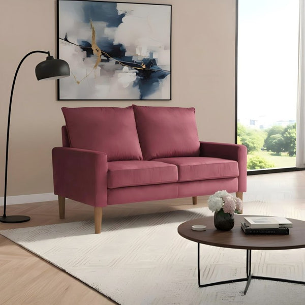 English Elm Modern Velvet Compact Loveseat with Coil Spring Support and Wood Legs for Apartments Burgundy B2735P539853