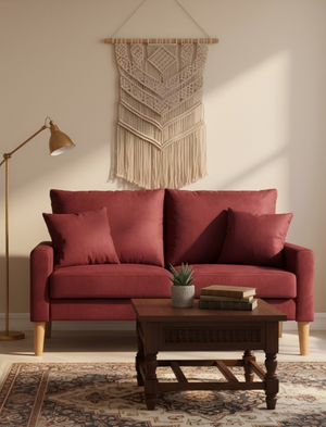 English Elm Modern Velvet Compact Loveseat with Coil Spring Support and Wood Legs for Apartments Burgundy B2735P539853