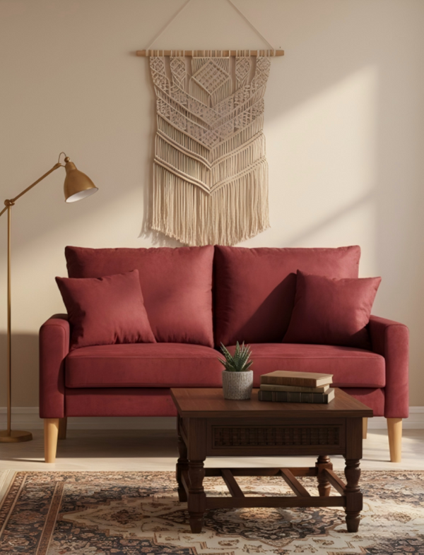 English Elm Modern Velvet Compact Loveseat with Coil Spring Support and Wood Legs for Apartments Burgundy B2735P539853