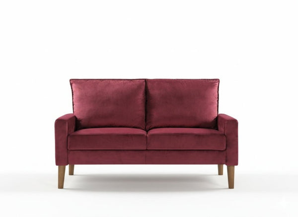 English Elm Modern Velvet Compact Loveseat with Coil Spring Support and Wood Legs for Apartments Burgundy B2735P539853