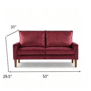 English Elm Modern Velvet Compact Loveseat with Coil Spring Support and Wood Legs for Apartments Burgundy B2735P539853