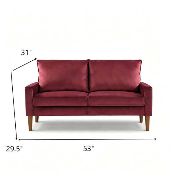 English Elm Modern Velvet Compact Loveseat with Coil Spring Support and Wood Legs for Apartments Burgundy B2735P539853