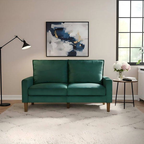 English Elm Modern Velvet Compact Loveseat with Coil Spring Support and Wood Legs for Apartments Green B2735P539854