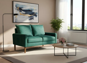 English Elm Modern Velvet Compact Loveseat with Coil Spring Support and Wood Legs for Apartments Green B2735P539854