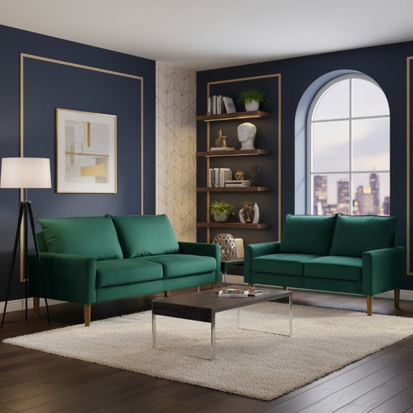 English Elm Modern Velvet Compact Loveseat with Coil Spring Support and Wood Legs for Apartments Green B2735P539854