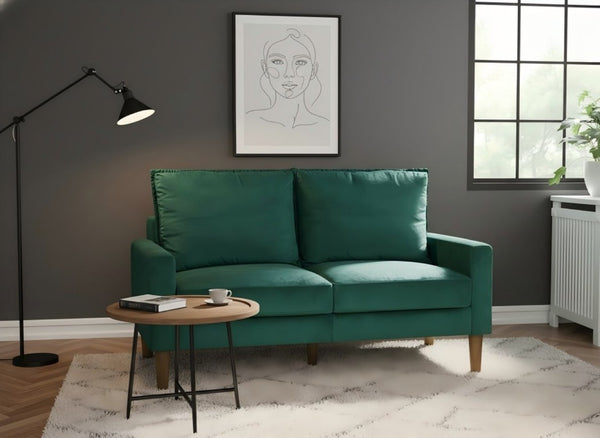 English Elm Modern Velvet Compact Loveseat with Coil Spring Support and Wood Legs for Apartments Green B2735P539854
