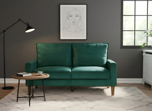 English Elm Modern Velvet Compact Loveseat with Coil Spring Support and Wood Legs for Apartments Green B2735P539854