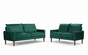 English Elm Modern Velvet Compact Loveseat with Coil Spring Support and Wood Legs for Apartments Green B2735P539854