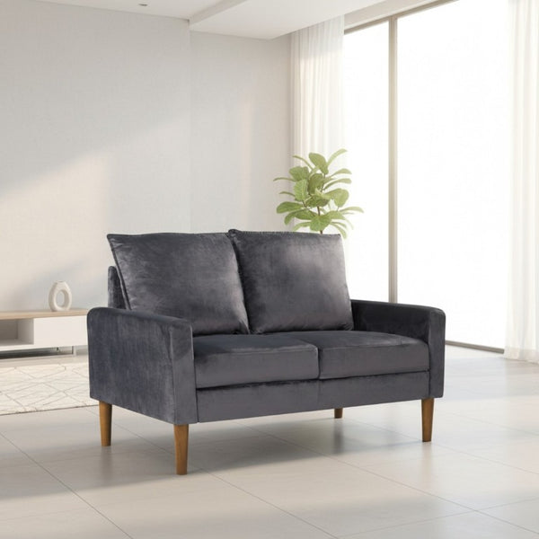 English Elm Modern Velvet Compact Loveseat with Coil Spring Support and Wood Legs for Apartments Grey B2735P539855
