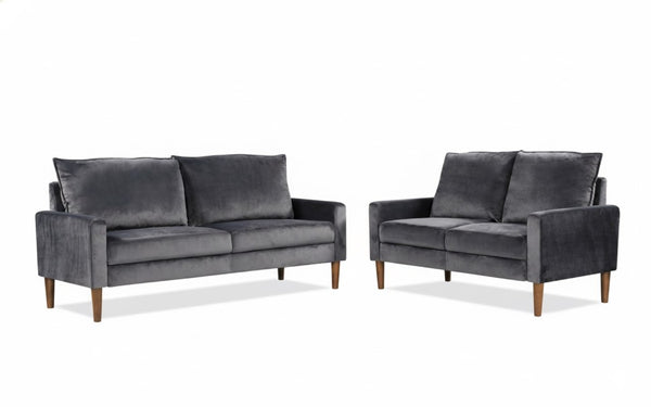 English Elm Modern Velvet Compact Loveseat with Coil Spring Support and Wood Legs for Apartments Grey B2735P539855