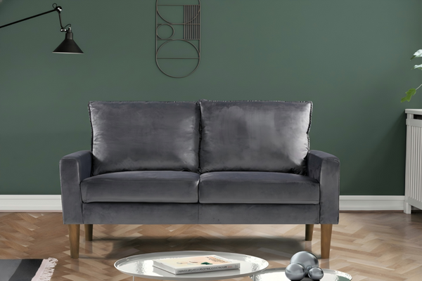 English Elm Modern Velvet Compact Loveseat with Coil Spring Support and Wood Legs for Apartments Grey B2735P539855