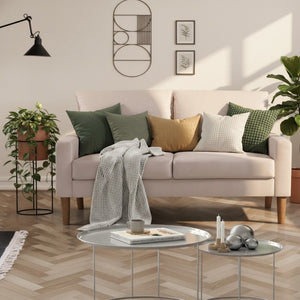English Elm Modern Velvet Compact Loveseat with Coil Spring Support and Wood Legs for Apartments Ivory B2735P539856