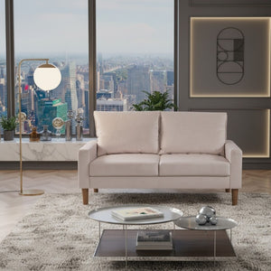 English Elm Modern Velvet Compact Loveseat with Coil Spring Support and Wood Legs for Apartments Ivory B2735P539856