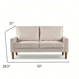 English Elm Modern Velvet Compact Loveseat with Coil Spring Support and Wood Legs for Apartments Ivory B2735P539856